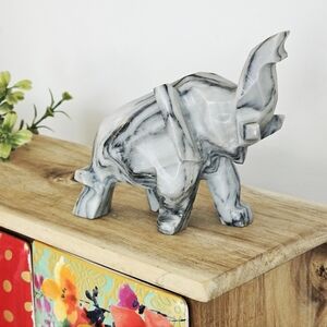 Vintage Hand Carved Elephant Figurine Gray Marble Stone Wildlife Safari Statue